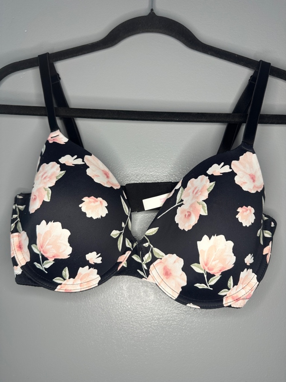 Pink Victoria's Secret black and Floral Bra Wear Everywhere lightly padded